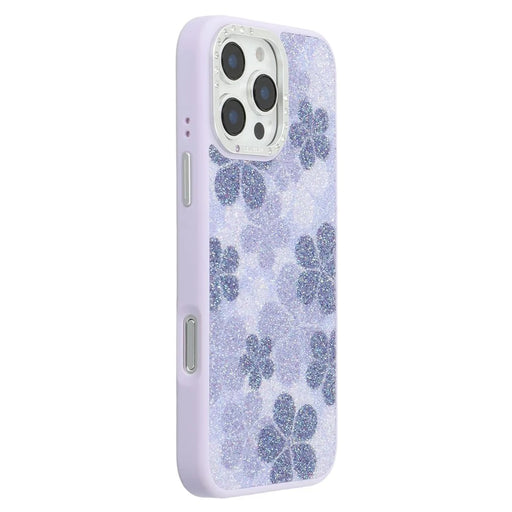 JAUCASE For iPhone 16 Pro Max Magnetic Case Glitter Flower Pattern PU + TPU + PC Phone Back Cover - Purple - 1