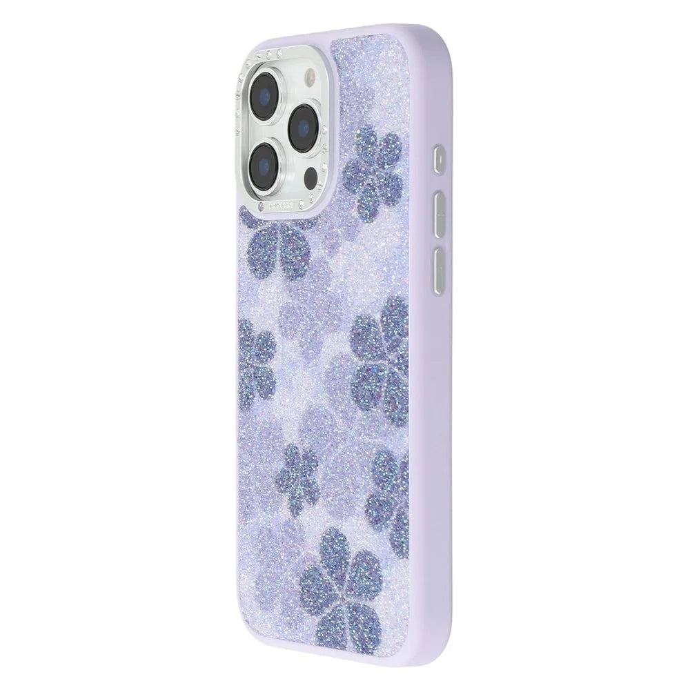 JAUCASE For iPhone 16 Pro Max Magnetic Case Glitter Flower Pattern PU + TPU + PC Phone Back Cover - Purple - 4