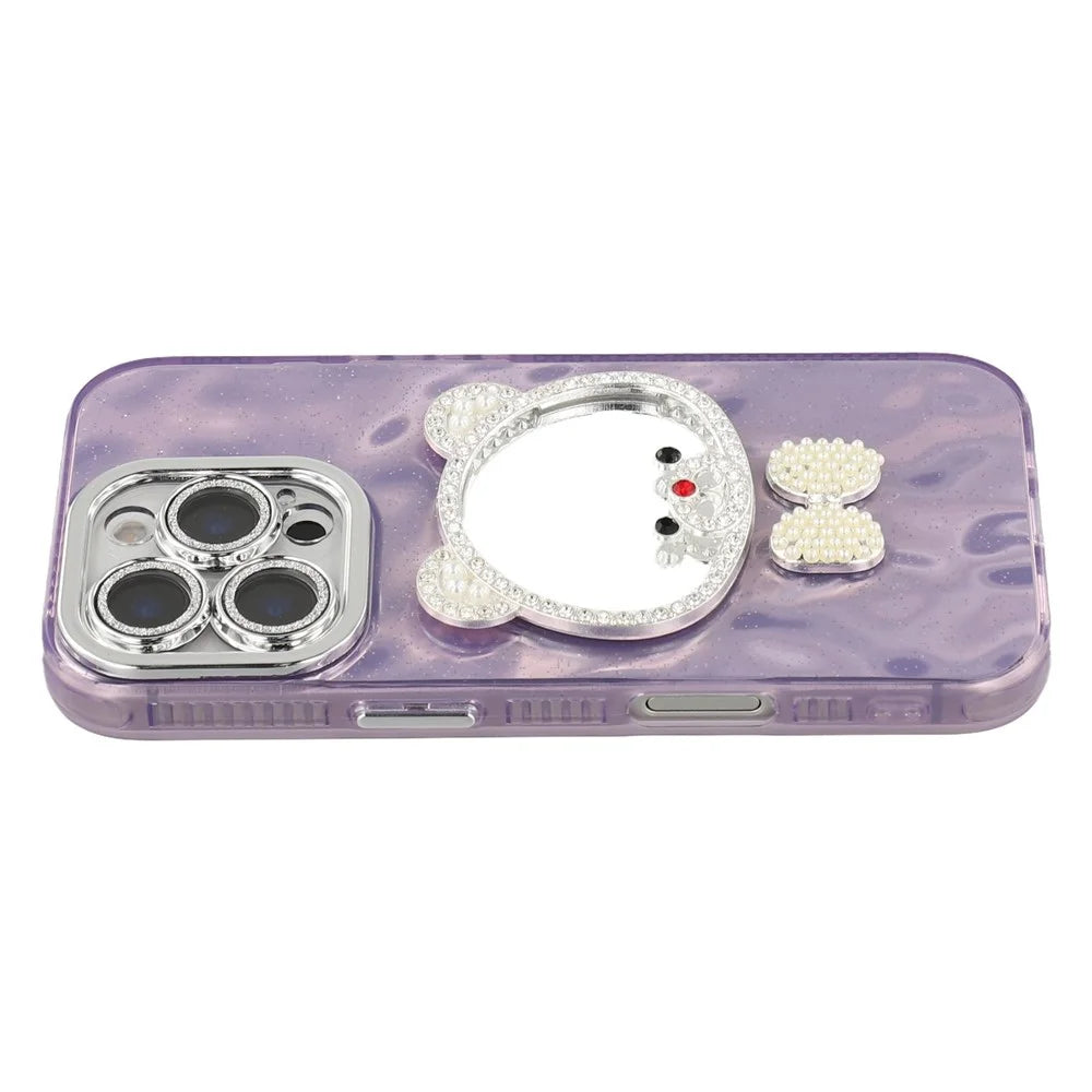 For iPhone 16 Pro Case with Mirror IMD PC + TPU Phone Cover with Glass Lens Film - Ripple Pattern / Purple - 1
