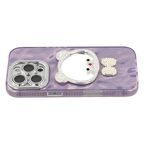 For iPhone 16 Pro Case with Mirror IMD PC + TPU Phone Cover with Glass Lens Film - Ripple Pattern / Purple - 1