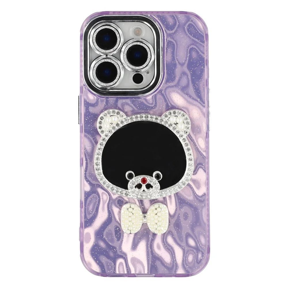 For iPhone 16 Pro Case with Mirror IMD PC + TPU Phone Cover with Glass Lens Film - Ripple Pattern / Purple - 3