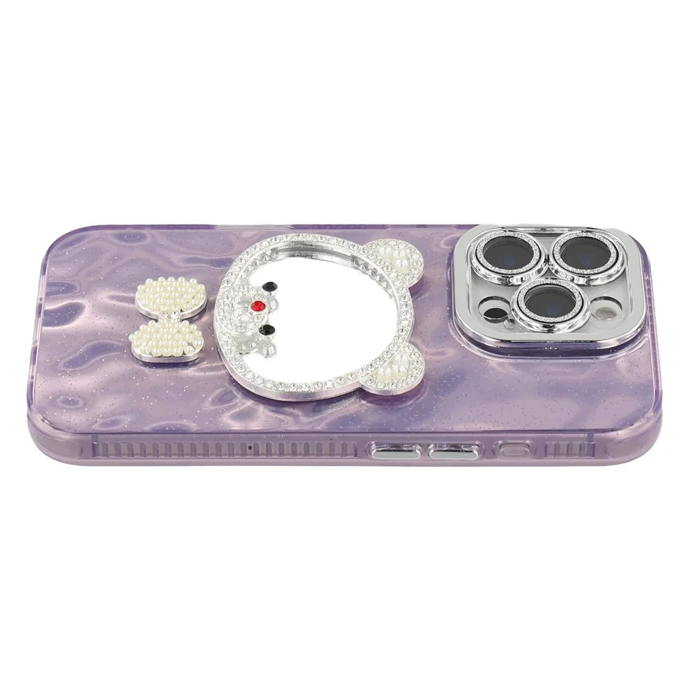 For iPhone 16 Pro Case with Mirror IMD PC + TPU Phone Cover with Glass Lens Film - Ripple Pattern / Purple - 4