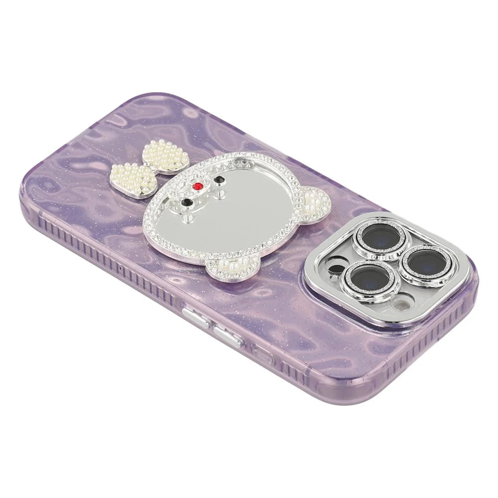 For iPhone 16 Pro Case with Mirror IMD PC + TPU Phone Cover with Glass Lens Film - Ripple Pattern / Purple - 5