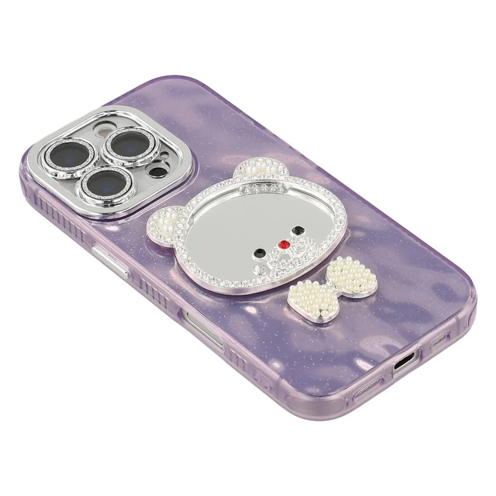 For iPhone 16 Pro Case with Mirror IMD PC + TPU Phone Cover with Glass Lens Film - Ripple Pattern / Purple - 6
