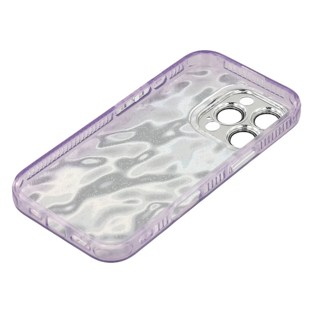 For iPhone 16 Pro Case with Mirror IMD PC + TPU Phone Cover with Glass Lens Film - Ripple Pattern / Purple - 7