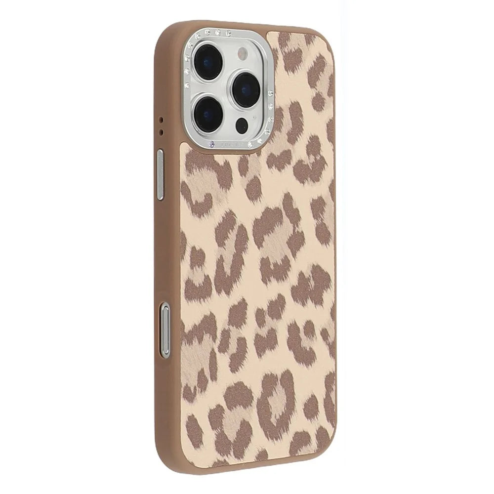 JAUCASE For iPhone 16 Pro Max Magnetic Case Leopard Print PU + TPU + PC Phone Back Cover - Brown - 1