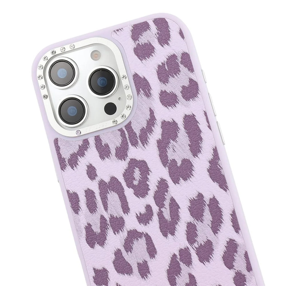 JAUCASE For iPhone 15 Pro Max Magnetic Case Leopard Print PU + TPU + PC Phone Back Cover - Purple - 6