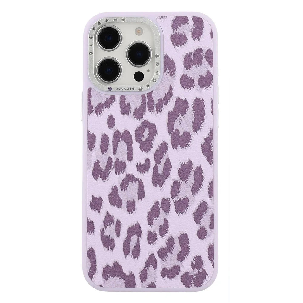 JAUCASE For iPhone 15 Pro Magnetic Case Leopard Print PU + TPU + PC Phone Back Cover - Purple - 1