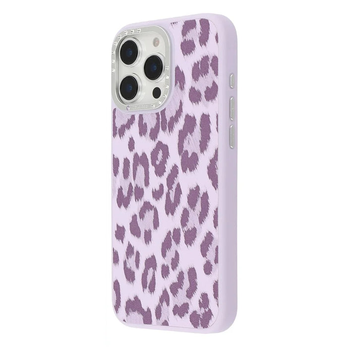 JAUCASE For iPhone 15 Pro Magnetic Case Leopard Print PU + TPU + PC Phone Back Cover - Purple - 3