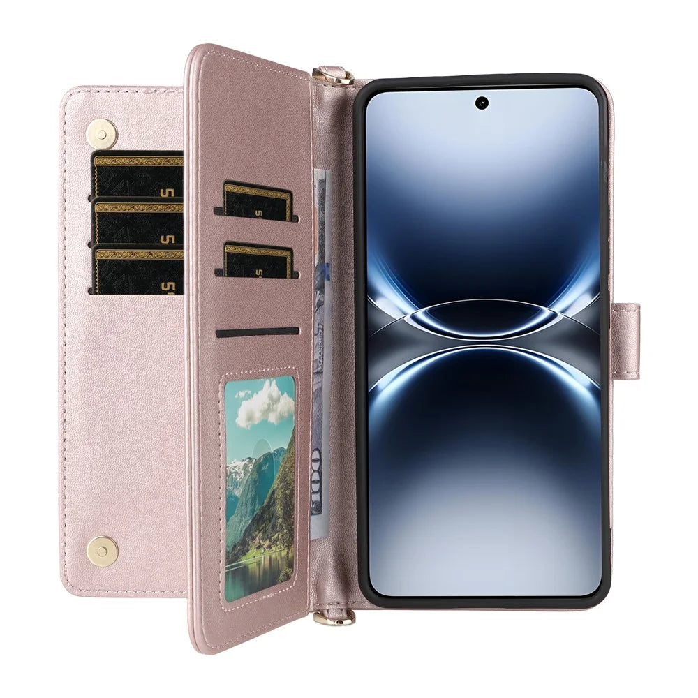 For vivo X200 Ultra 5G Case with Shoulder / Wrist Strap Leather Phone Cover Stand Wallet - Pink - 2