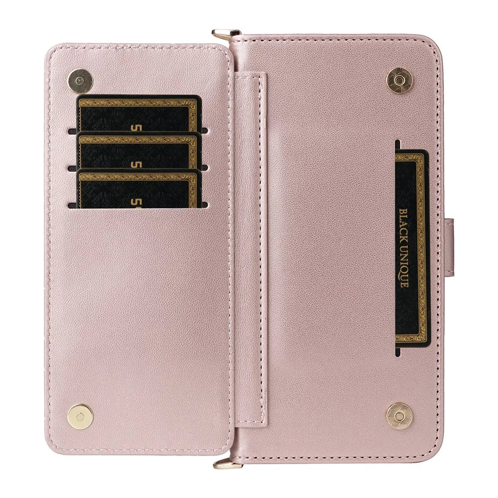 For vivo X200 Ultra 5G Case with Shoulder / Wrist Strap Leather Phone Cover Stand Wallet - Pink - 3