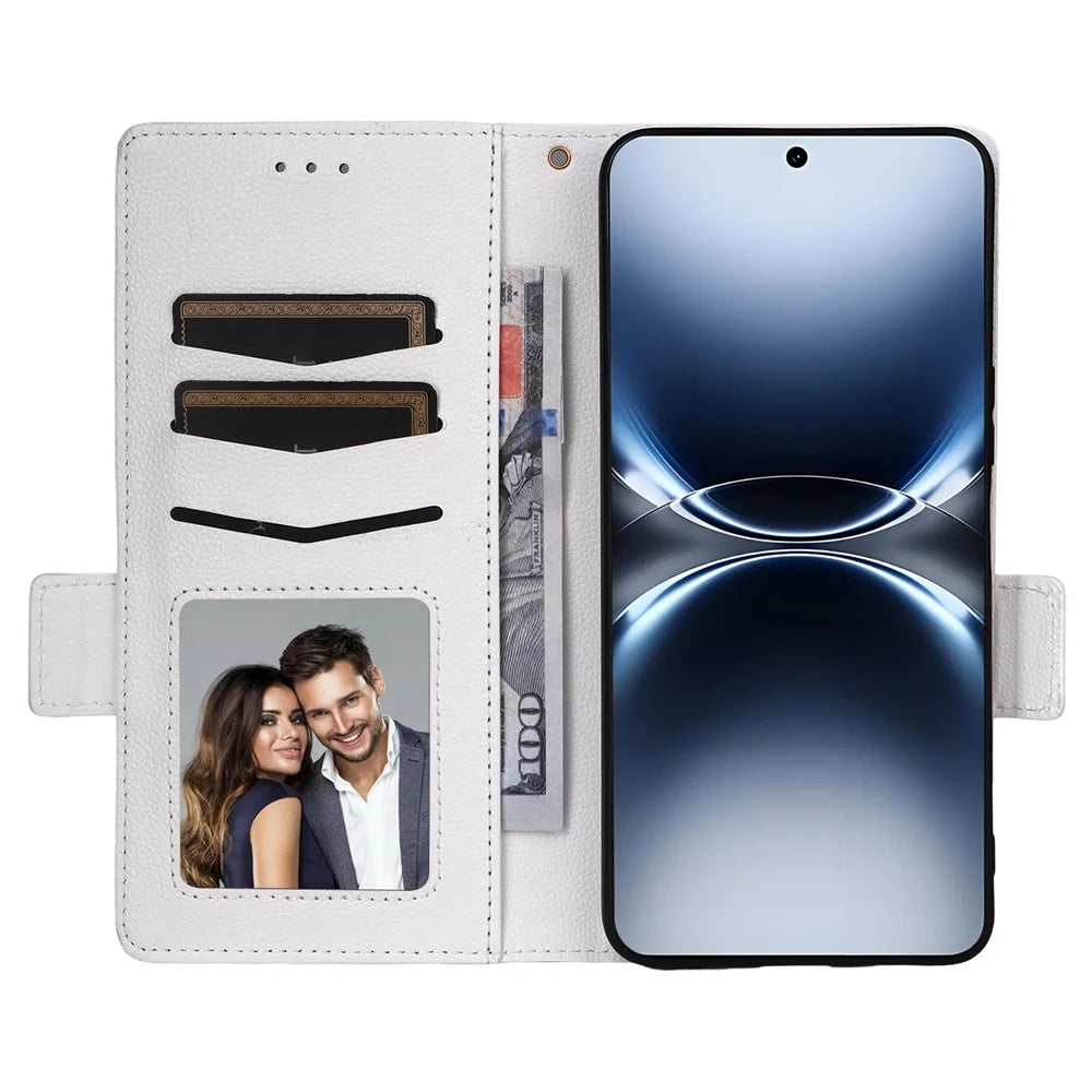 For vivo X200 Ultra 5G Case with Wrist Strap Litchi Texture PU Leather Wallet Phone Cover - White - 2