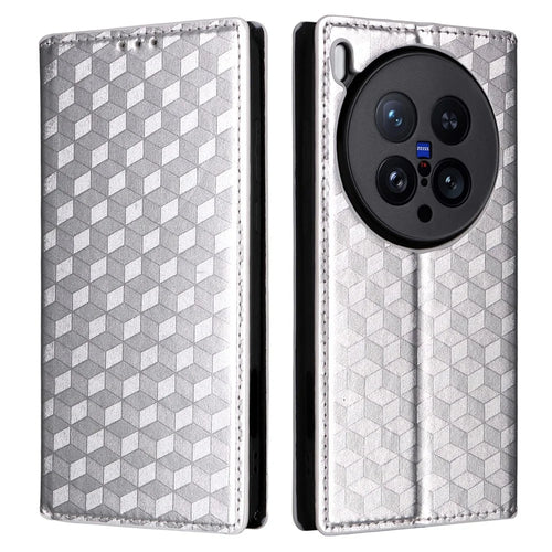 For vivo X200 Ultra 5G Case Wallet Rhombus Imprinted Leather Phone Cover - Silver - 1