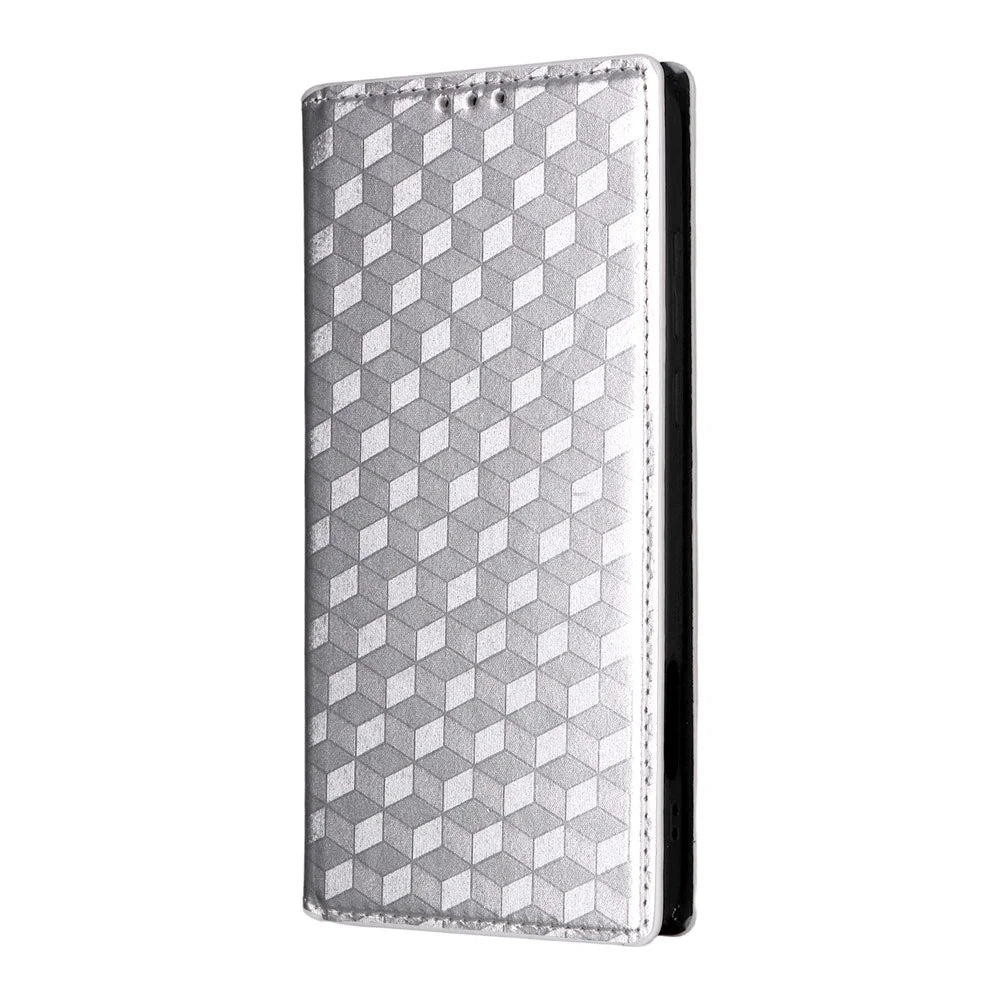 For vivo X200 Ultra 5G Case Wallet Rhombus Imprinted Leather Phone Cover - Silver - 6