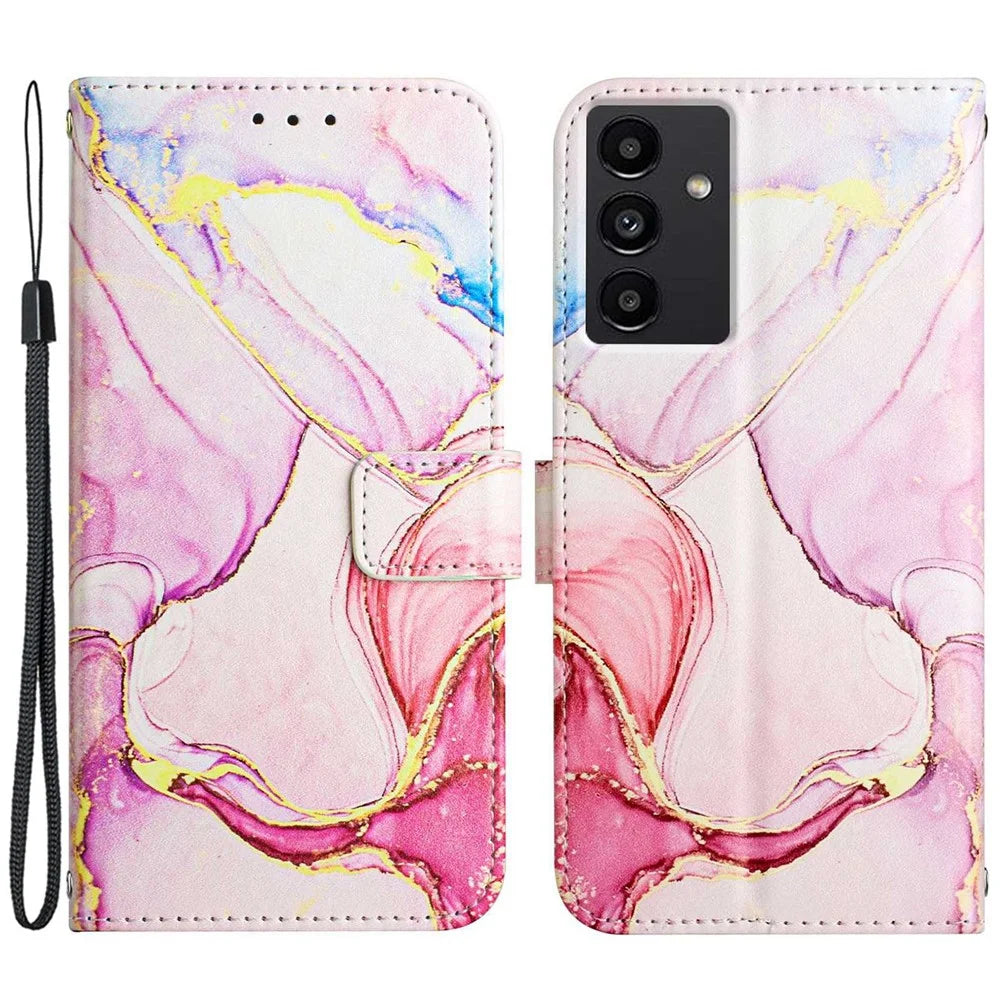 For Samsung Galaxy A14 5G / A14 4G Wallet Phone Case Marble Pattern PU Leather Stand Cover with Strap - Rose Gold LS005 - 1