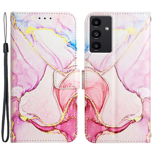 For Samsung Galaxy A14 5G / A14 4G Wallet Phone Case Marble Pattern PU Leather Stand Cover with Strap - Rose Gold LS005 - 1