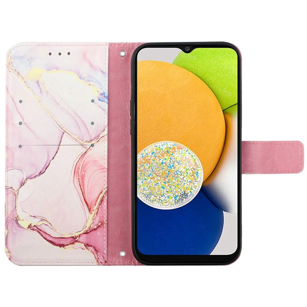 For Samsung Galaxy A14 5G / A14 4G Wallet Phone Case Marble Pattern PU Leather Stand Cover with Strap - Rose Gold LS005 - 3
