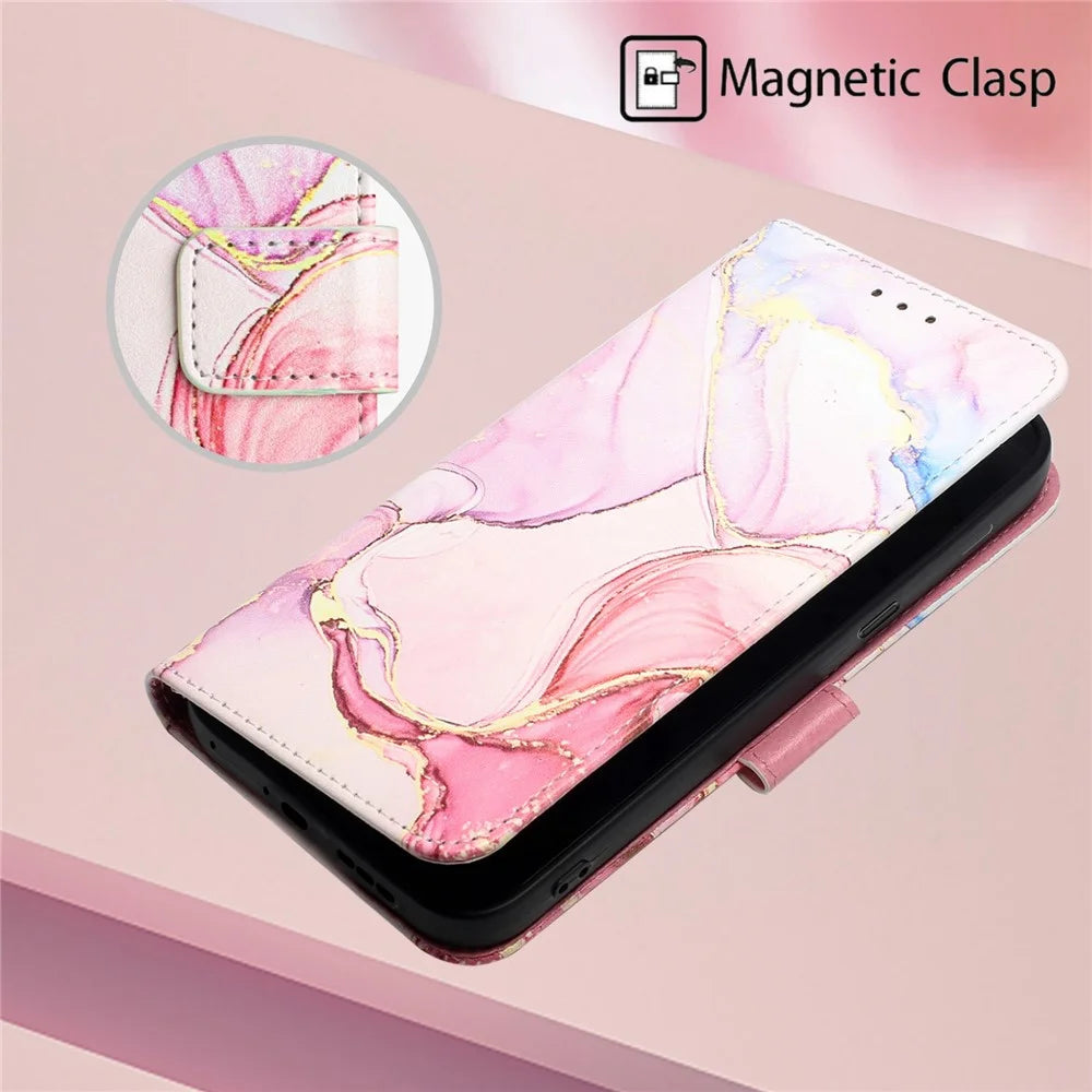 For Samsung Galaxy A14 5G / A14 4G Wallet Phone Case Marble Pattern PU Leather Stand Cover with Strap - Rose Gold LS005 - 4