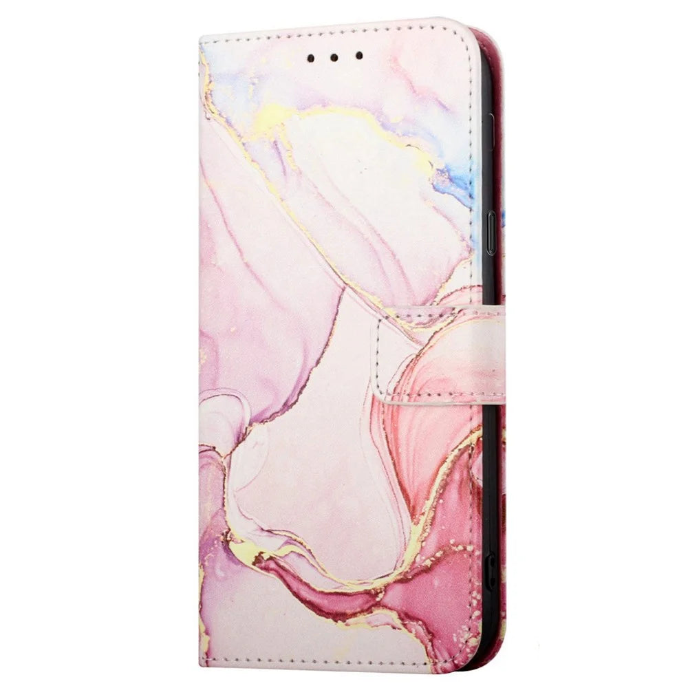 For Samsung Galaxy A14 5G / A14 4G Wallet Phone Case Marble Pattern PU Leather Stand Cover with Strap - Rose Gold LS005 - 5