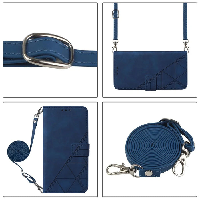 For Samsung Galaxy A14 5G / A14 4G Leather Case with Shoulder Strap Wallet Stand Phone Cover - Sapphire - 7