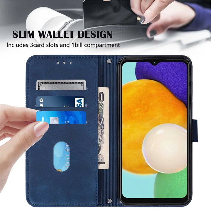 For Samsung Galaxy A14 5G / A14 4G Leather Case with Hand Strap Wallet Stand Phone Cover - Sapphire - 5