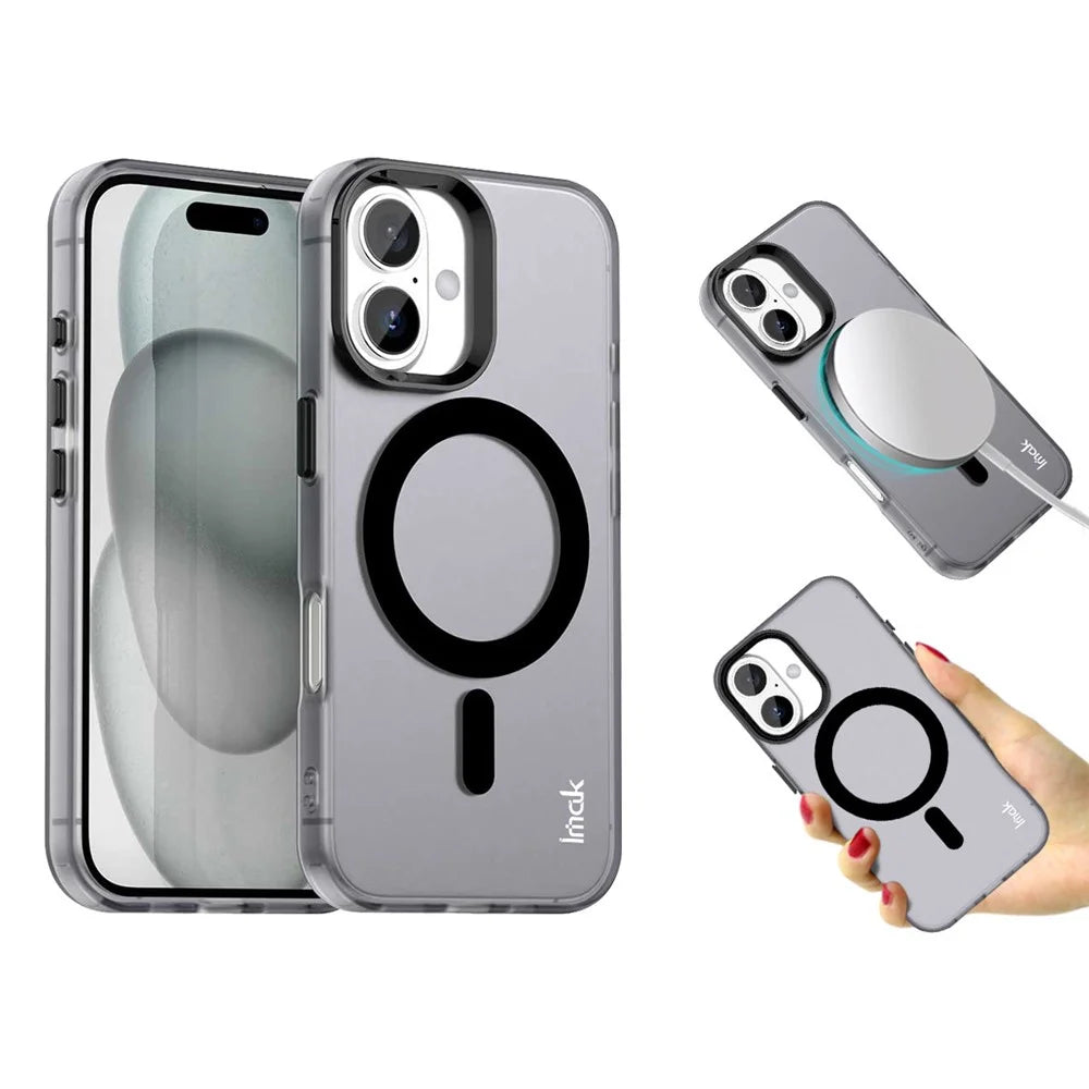IMAK For iPhone 16 Plus Case Compatible with MagSafe Candy Color Anti Drop TPU + PET Back Cover - Black - 1