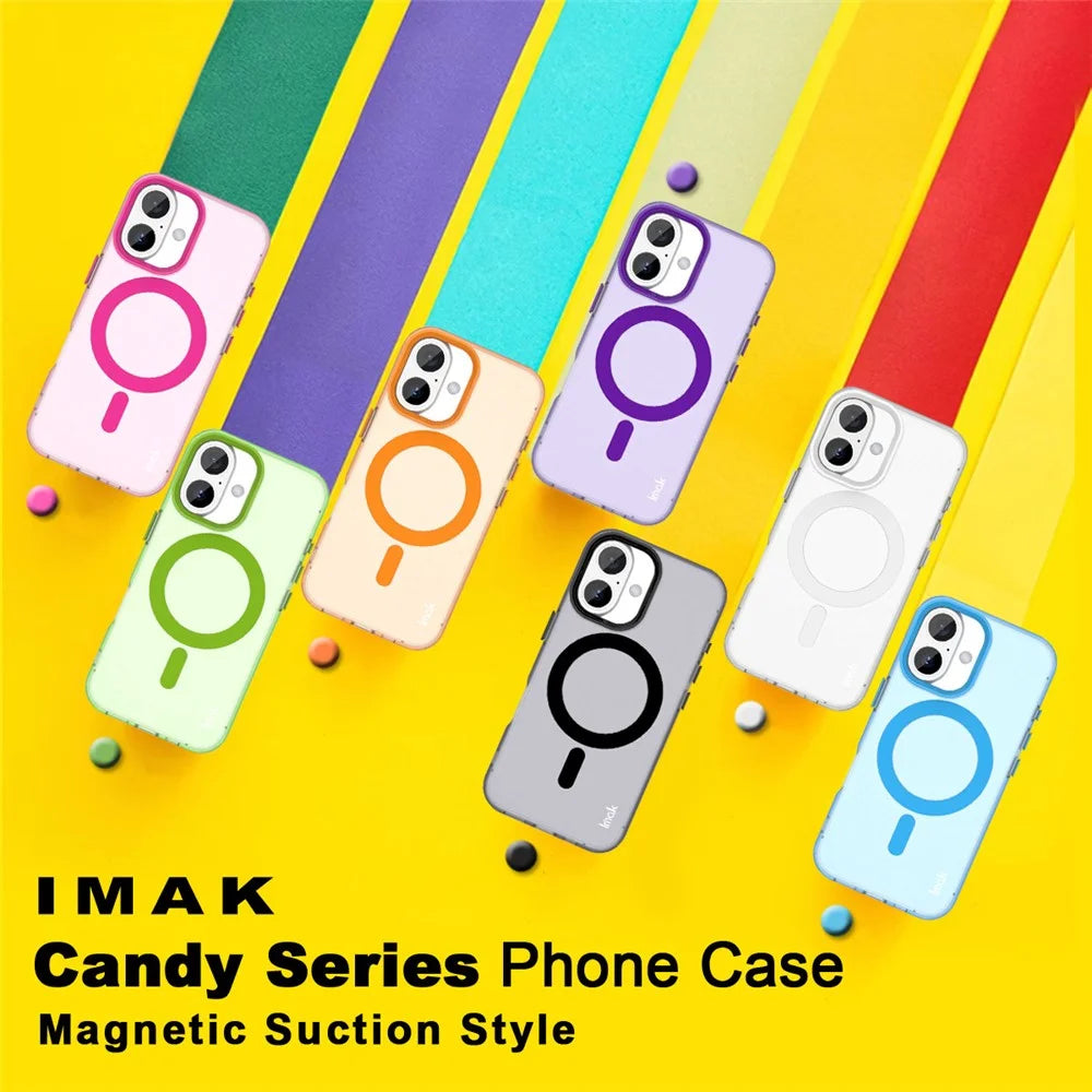 IMAK For iPhone 16 Plus Case Compatible with MagSafe Candy Color Anti Drop TPU + PET Back Cover - Black - 7