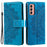 For Samsung Galaxy A14 5G / A14 4G PU Leather Shell, Imprinted Mandala Flower Pattern Wallet Case Stand Cover - Blue - 1