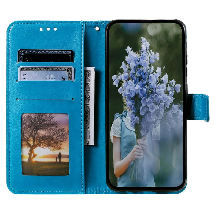 For Samsung Galaxy A14 5G / A14 4G PU Leather Shell, Imprinted Mandala Flower Pattern Wallet Case Stand Cover - Blue - 2