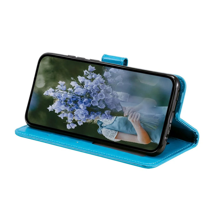 For Samsung Galaxy A14 5G / A14 4G PU Leather Shell, Imprinted Mandala Flower Pattern Wallet Case Stand Cover - Blue - 3