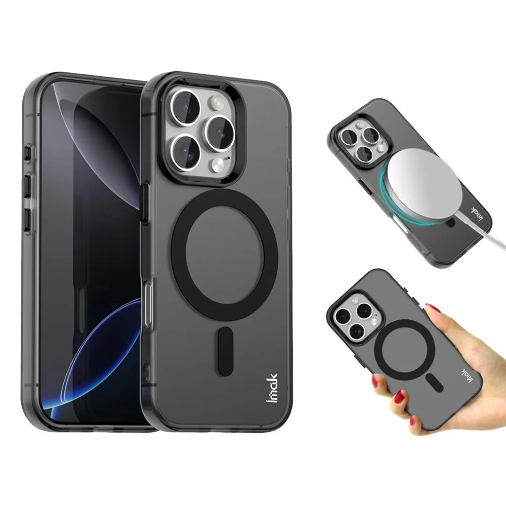 IMAK For iPhone 16 Pro Max Case Compatible with MagSafe Candy Color Anti Drop TPU + PET Back Cover - Black - 1