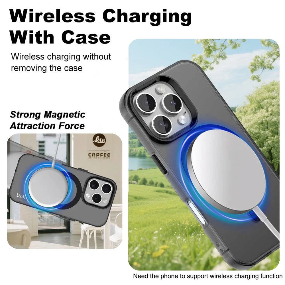 IMAK For iPhone 16 Pro Max Case Compatible with MagSafe Candy Color Anti Drop TPU + PET Back Cover - Black - 3