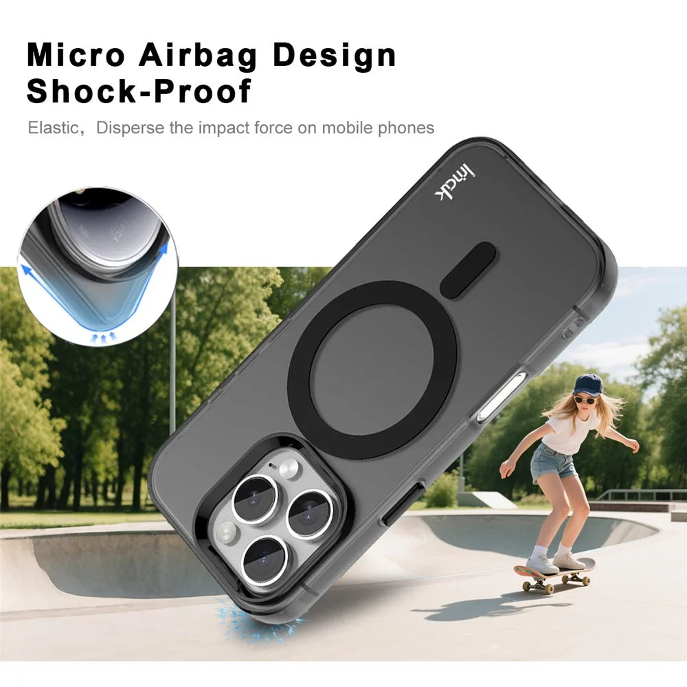 IMAK For iPhone 16 Pro Max Case Compatible with MagSafe Candy Color Anti Drop TPU + PET Back Cover - Black - 4
