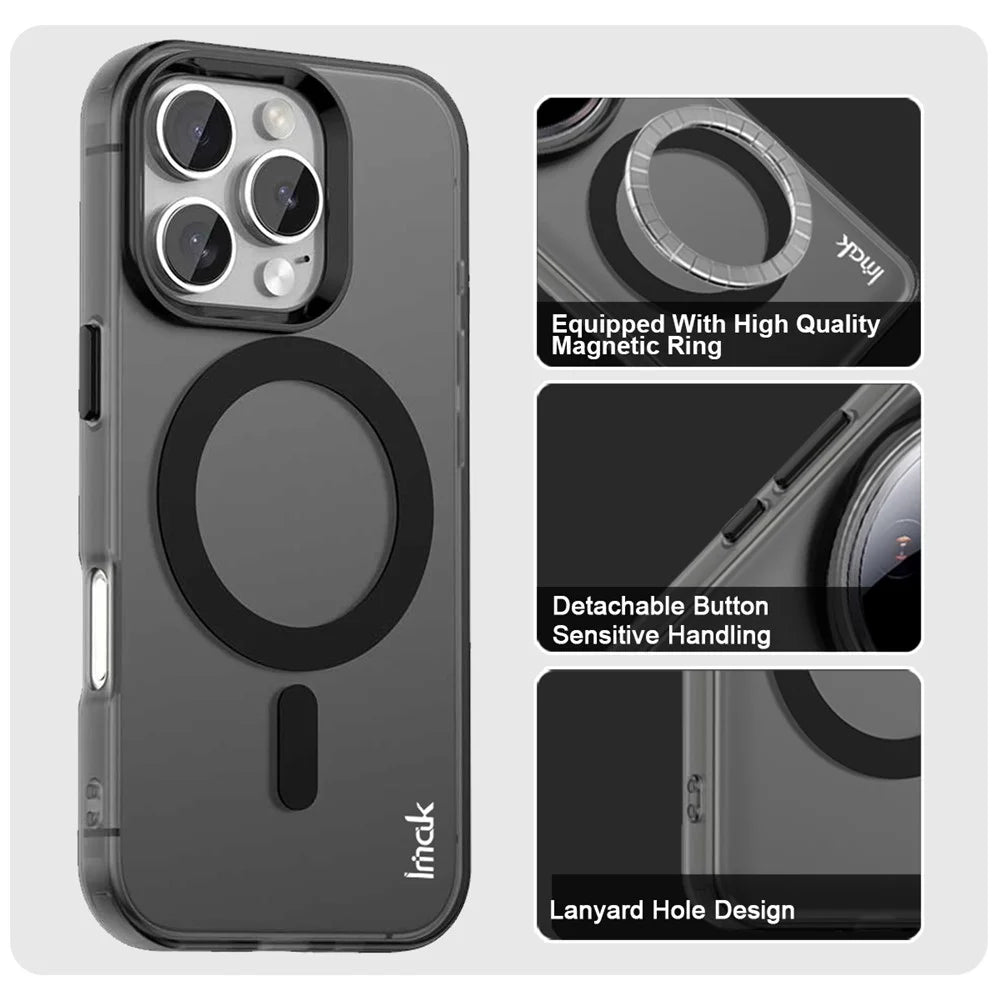 IMAK For iPhone 16 Pro Max Case Compatible with MagSafe Candy Color Anti Drop TPU + PET Back Cover - Black - 5