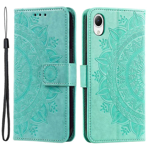 For Samsung Galaxy A23s / A23e Drop Protection PU Leather Case Mandala Flower Pattern Imprinted Wallet Stand Magnetic Flip Phone Cover - Green - 1