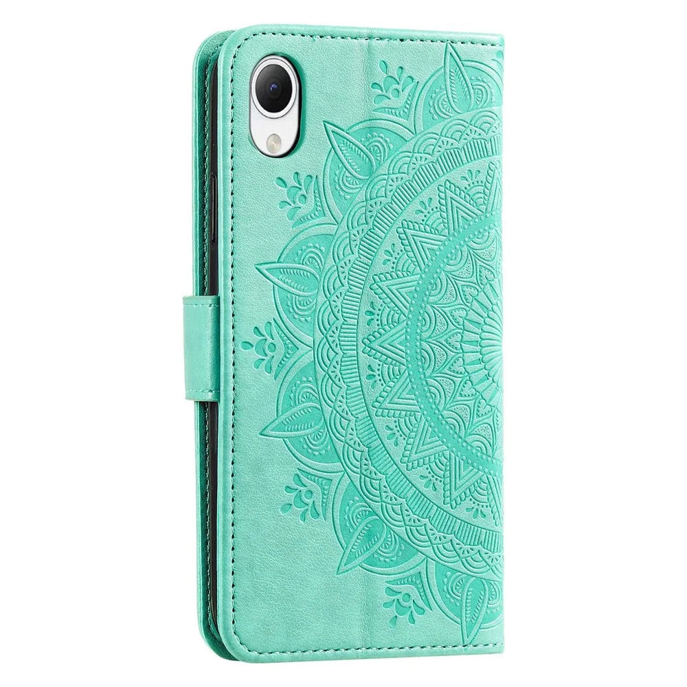 For Samsung Galaxy A23s / A23e Drop Protection PU Leather Case Mandala Flower Pattern Imprinted Wallet Stand Magnetic Flip Phone Cover - Green - 6