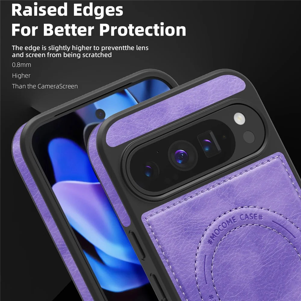 For Google Pixel 9 Pro XL Magnetic Case with Folded Kickstand PC Silicone Leather Phone Back Cover - Light Purple - 6
