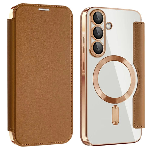 For Samsung Galaxy A56 5G Magnetic Case RFID Blocking Leather Phone Cover - Brown - 1