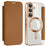 For Samsung Galaxy A56 5G Magnetic Case RFID Blocking Leather Phone Cover - Brown - 1