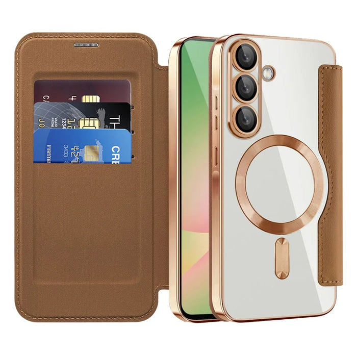 For Samsung Galaxy A56 5G Magnetic Case RFID Blocking Leather Phone Cover - Brown - 2