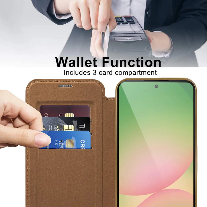 For Samsung Galaxy A56 5G Magnetic Case RFID Blocking Leather Phone Cover - Brown - 3