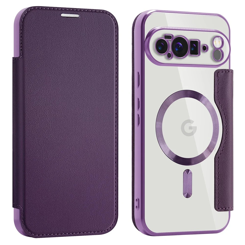 For Google Pixel 10 Pro XL Magnetic Case RFID Blocking Leather Phone Cover - Dark Purple - 1