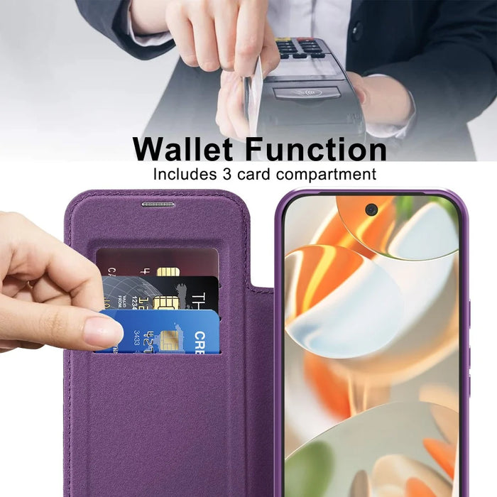 For Google Pixel 10 Pro XL Magnetic Case RFID Blocking Leather Phone Cover - Dark Purple - 3