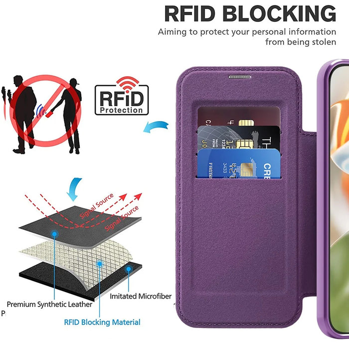 For Google Pixel 10 Pro XL Magnetic Case RFID Blocking Leather Phone Cover - Dark Purple - 5