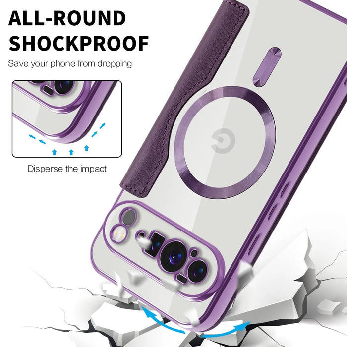 For Google Pixel 10 Pro XL Magnetic Case RFID Blocking Leather Phone Cover - Dark Purple - 6