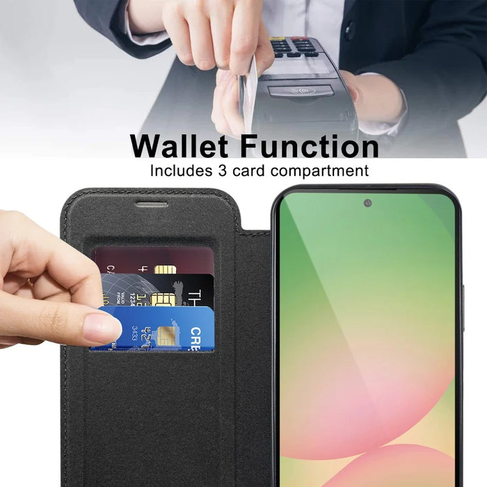 For Samsung Galaxy A56 5G Magnetic Case Rhombus PU Leather Phone Cover - Black - 3