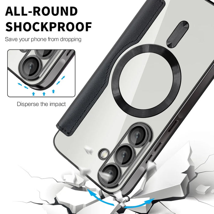For Samsung Galaxy A56 5G Magnetic Case Rhombus PU Leather Phone Cover - Black - 6