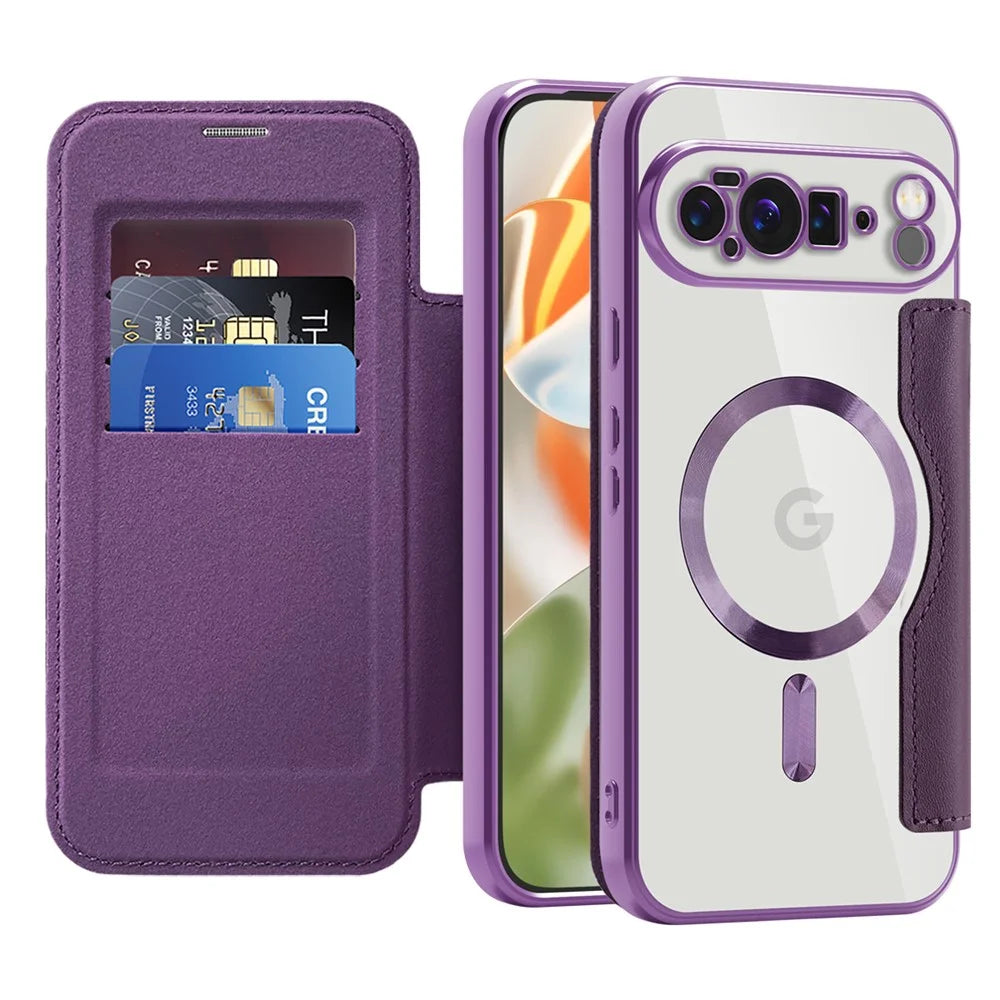 For Google Pixel 10 Pro XL Magnetic Case Rhombus PU Leather Phone Cover - Dark Purple - 2