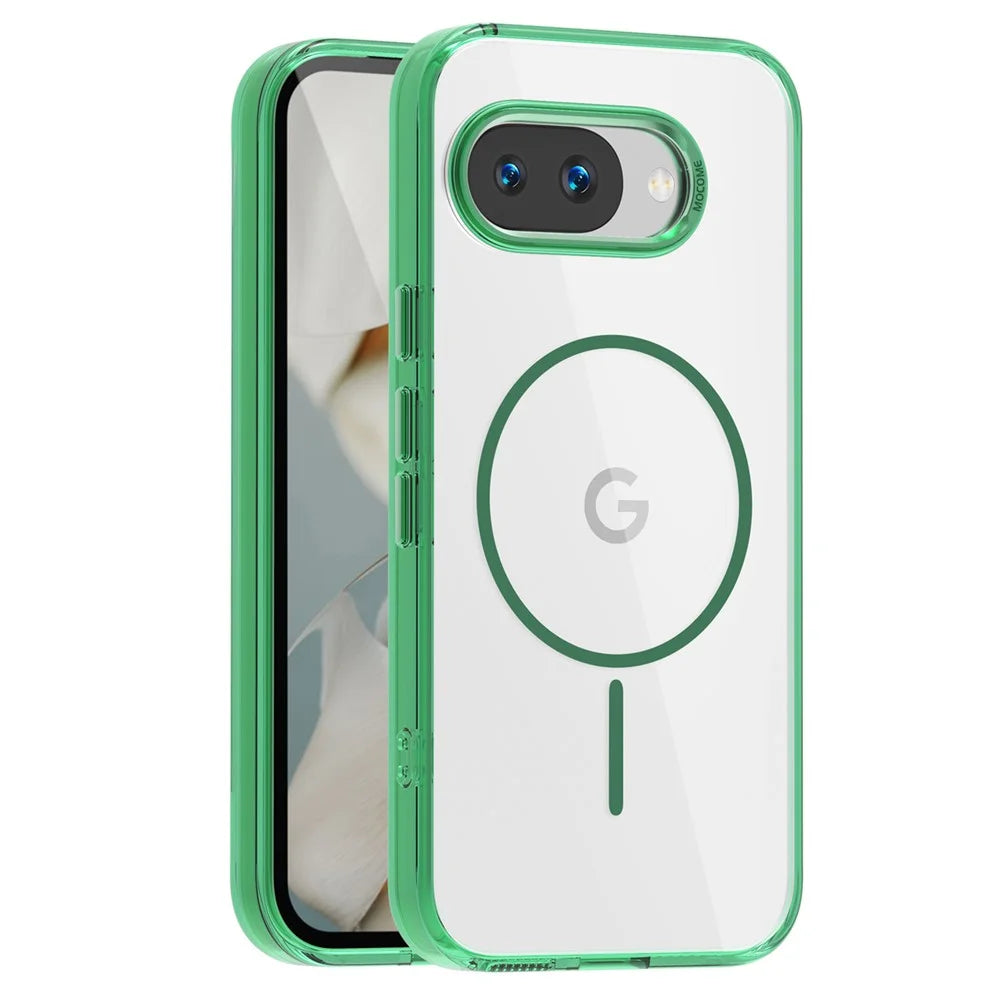 For Google Pixel 9a Magnetic Case TPU PC Clear Phone Cover - Transparent Green - 1