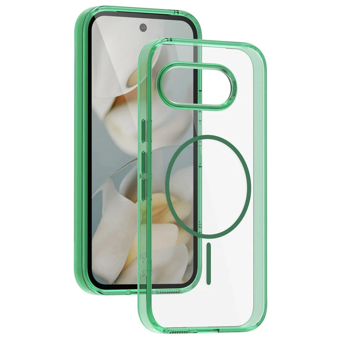 For Google Pixel 9a Magnetic Case TPU PC Clear Phone Cover - Transparent Green - 2